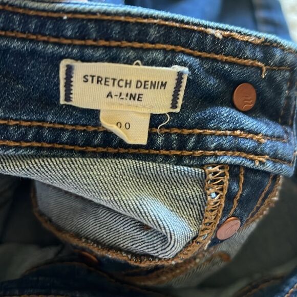 Madewell Stretch A-Line Mini Skirt in Salisbury Wash Patch Pocket Sz 00 - Picture 10 of 11